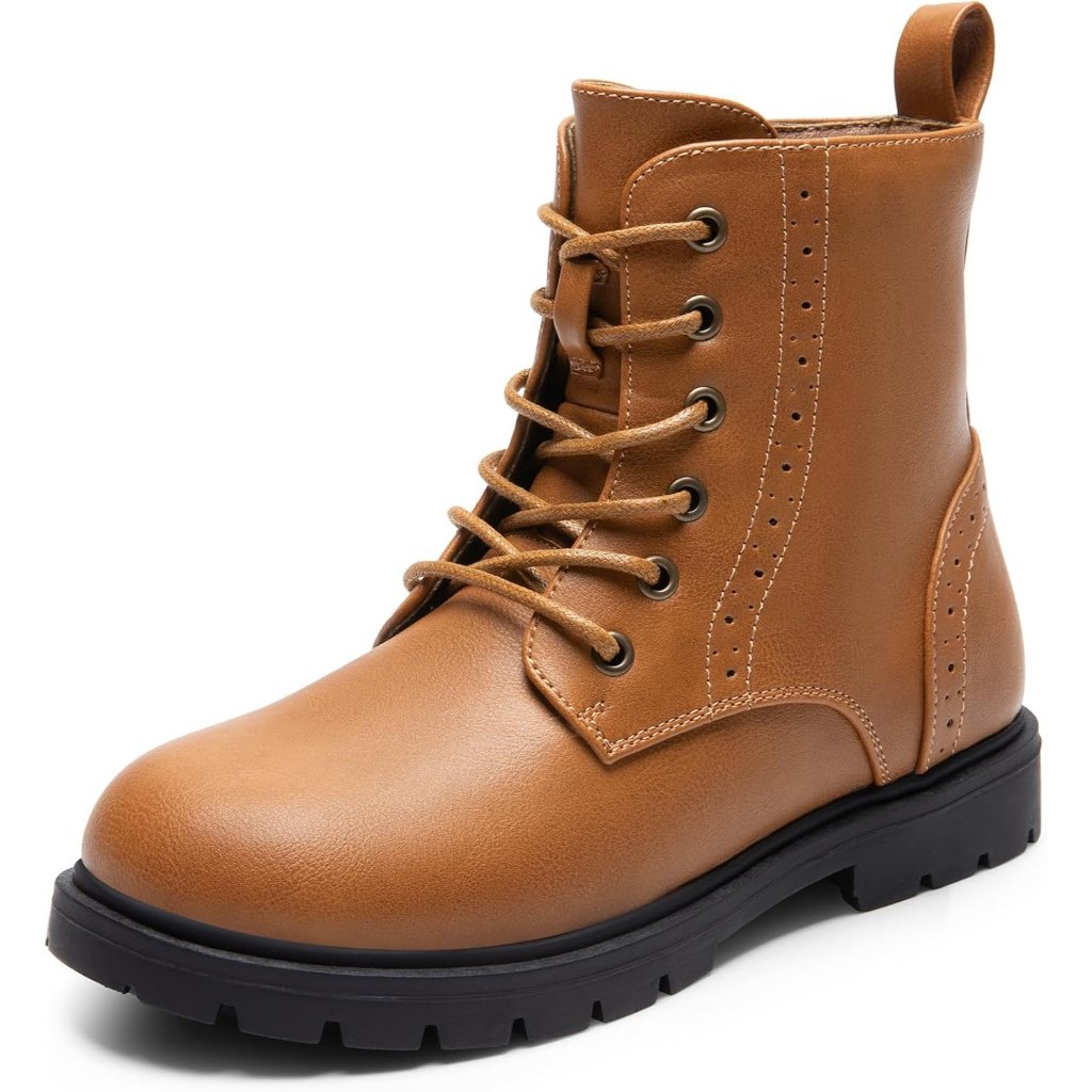Dream Pair Girl Camel Polyurethane Zipper Water Resistant Combat Ankle Boot